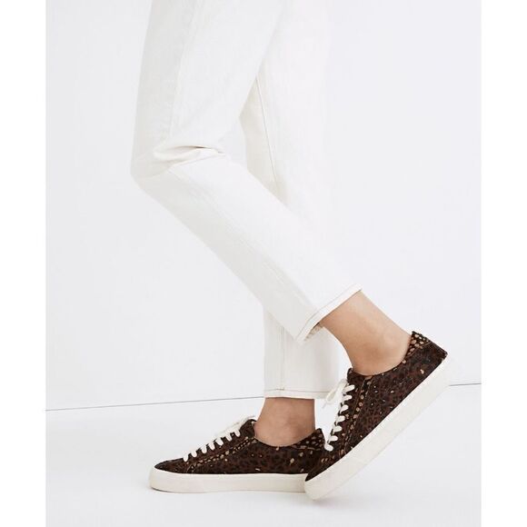 Sidewalk Low-Top Sneakers in Painted Leopard Colorblock Calf Hair Size 7 - Picture 2 of 9